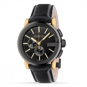 GG G-Chrono Herren-Quarzuhr aus schwarzem Leder YA101203