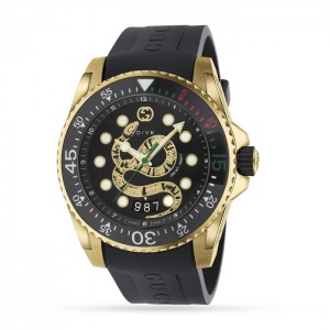 GG Gucci Dive Herren Quarzuhr aus schwarzem Leder YA136219